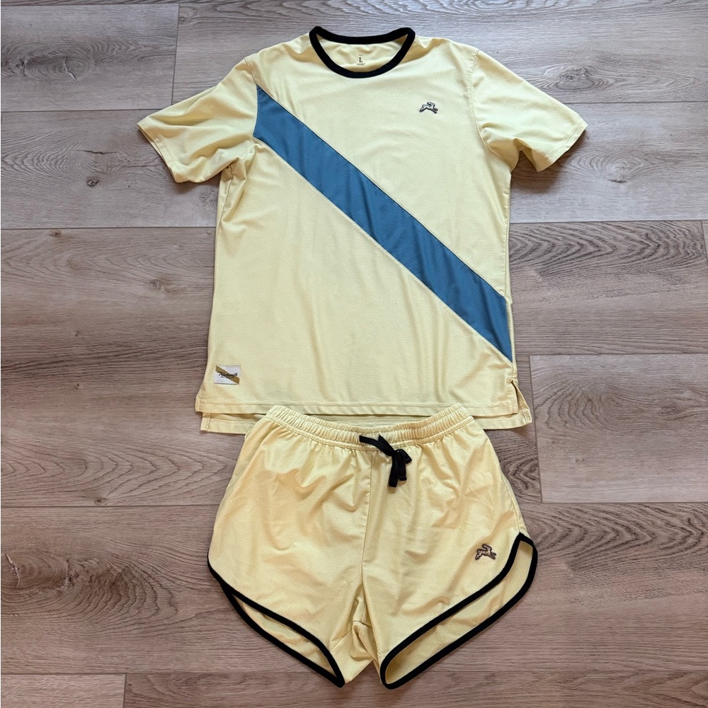 Tracksmith Men’s Yellow & Blue Running Kit (L Top & M Bottom)